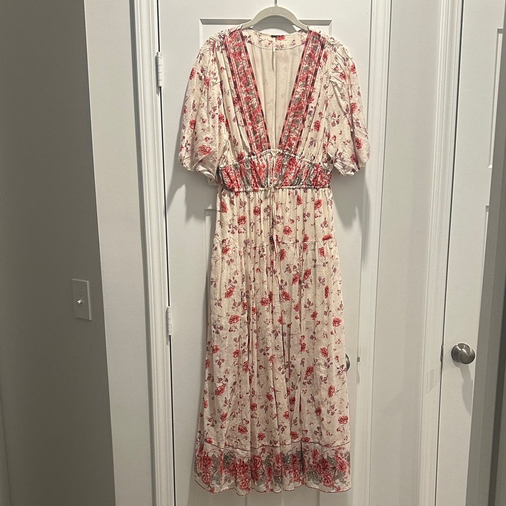 Free People Cream and Red Floral Maxi Dress